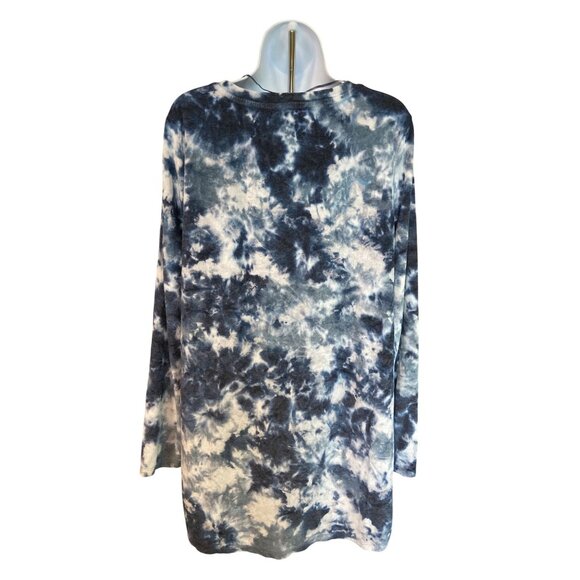 Cupid Tie Dye Tunic Top XL Blue White Long Sleeve V-Neck Boho Loungewear Retro - Picture 3 of 7